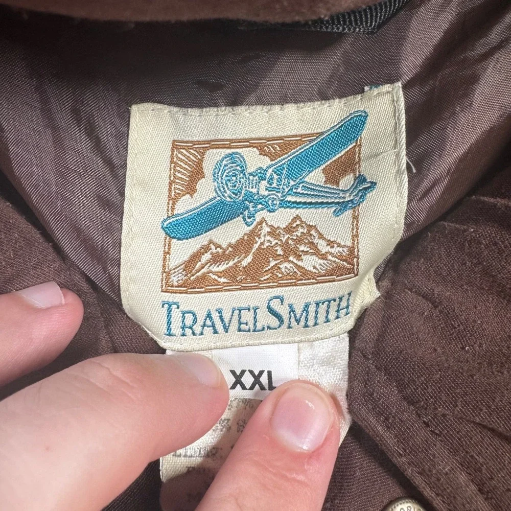 TravelSmith Bomber Jacket Mens XXL Brown Good Faux Suede Zip Up USA Made